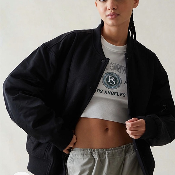 (NWT) PacSun Black Wool Bomber Varsity Jacket - Picture 3 of 5